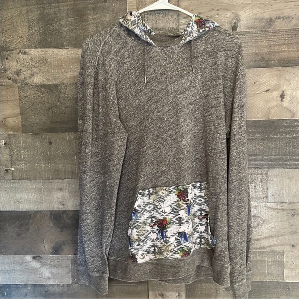 On the Byas Heather Gray Cotton Hoodie with Bleached Floral Detail Floral Detail